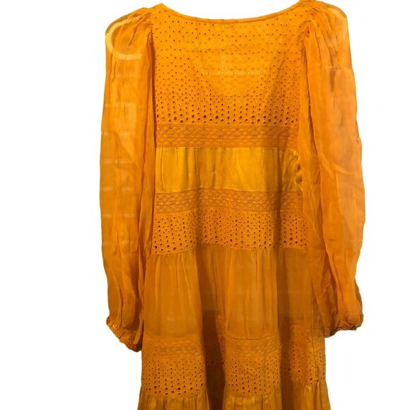 Sundance Romance Embroidered Lace Sheer Dress V Neck Rust Sz Small Boho Hippie - Picture 5 of 8